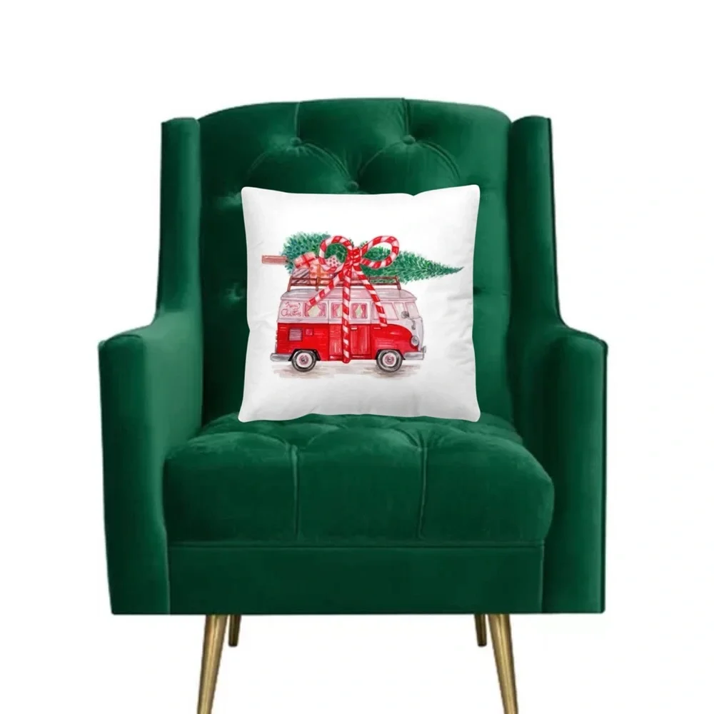 Luxury Home | Chic Christmas Vintage VW Van with Tree Holiday Throw Pillow Cover